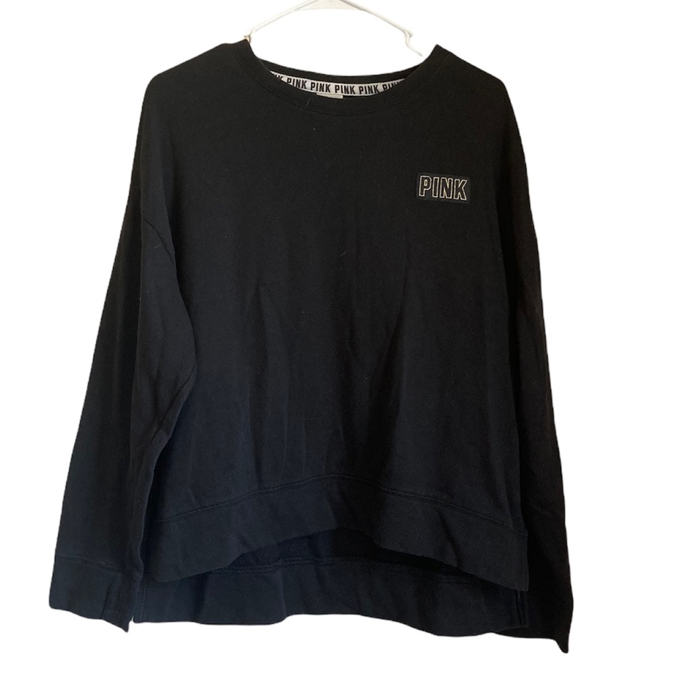PINK Victoria Secret Side Slit Black Pullover Logo Medium